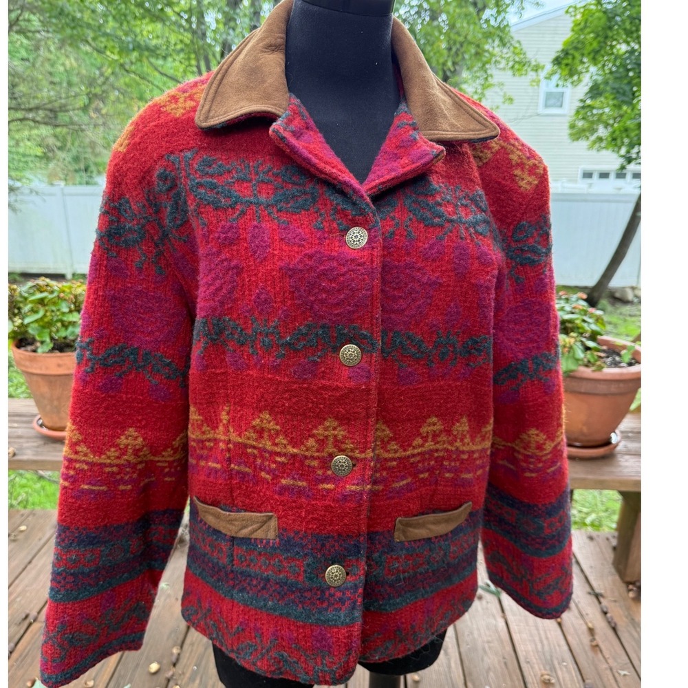 Vintage Woolrich Southwestern Wool Blend Jacket Red Geometric USA Made Medium